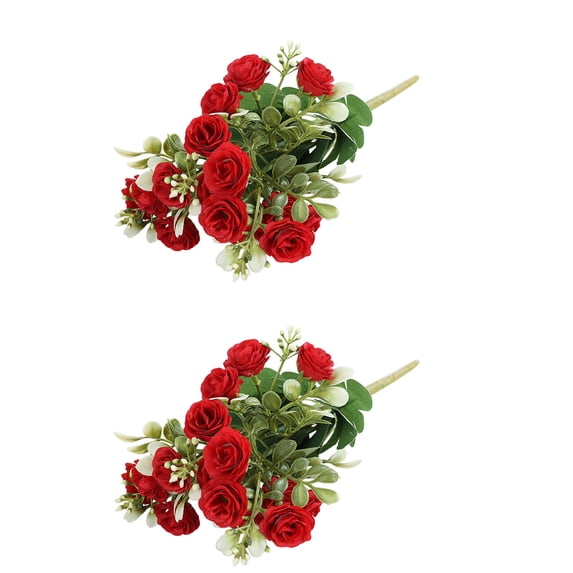 Lilixerw 2 PCS Artificial Mini Rose Bouquets,15 Stems Each,Realistic Fake Flowers for Wedding Centerpieces,Home Decor,Red,12.2 Inch