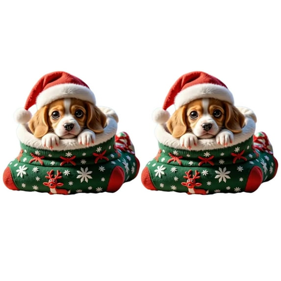 Lilixerw 2 PCS Christmas Dog Acrylic Ornaments,Print Festival Hanging Decor for Xmas Tree,Car Mirror,Wall,Holiday Home Gifts,3.15Inch