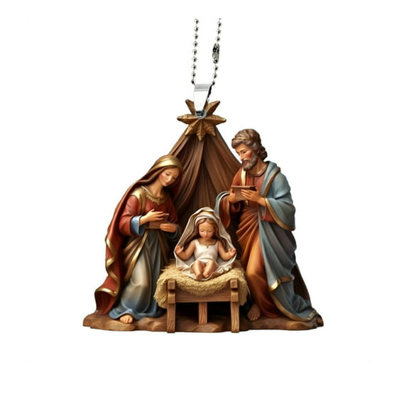 Lilixerw 2 PCS Christmas Jesus Scene Ornaments,Christian Decor Nativity Christmas Decorations,Religious Christmas Ornaments