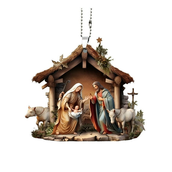 Lilixerw 2 PCS Christmas Jesus Scene Ornaments,Christian Decor Nativity Christmas Decorations,Religious Christmas Ornaments