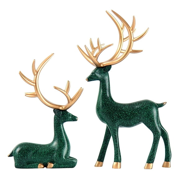Lilixerw 2 PCS Christmas Reindeer Figurines,Resin Sitting and Standing Deer Statues for Christmas Party Ornament,Modern Home Decor for Living Room,Office Desktop