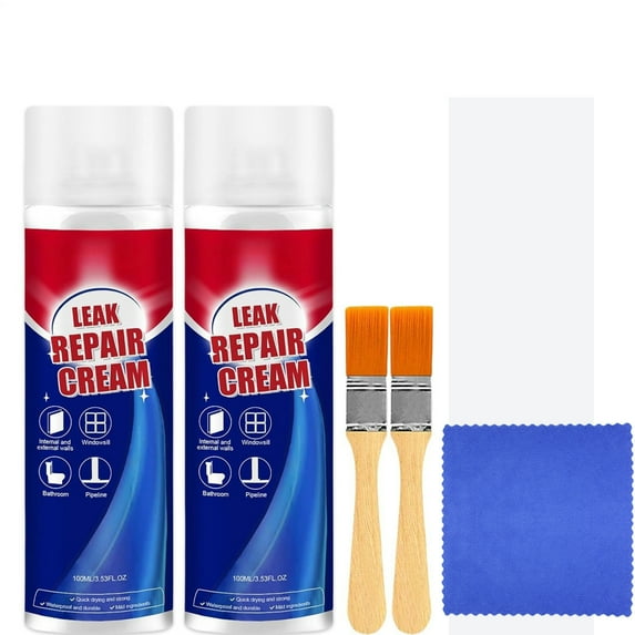 Lilixerw 2 PCS Leak Repair Spray,with 2 Brush and 1 Cloth Rag,Waterproof Sealant for Pipes,Joints & Walls,Stops Leaks Fast,For Kitchen,Bathroom,Basement,Long-Lasting Protection,3.4 fl oz