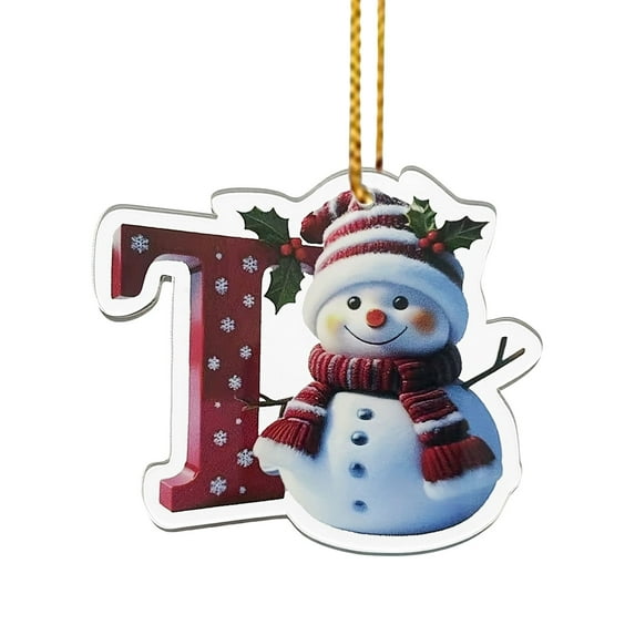 Lilixerw 2025 Christmas Snowman Alphabet Ornaments,3.15 inch Personalized Clear Acrylic Xmas Letter Pendant with Gold Cord for Xmas Tree Decor,Festival Party Hanging Decorations,T