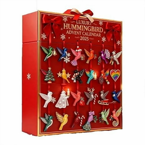 Lilixerw 2025 Hummingbird Advent Calendar with 24 Unique Bird Ornaments,Countdown to Christmas Decor,Festive Holiday Gift for Bird Lovers