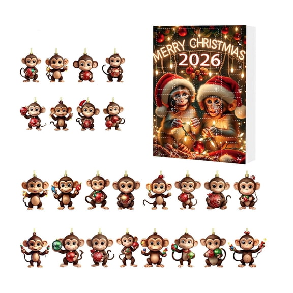 Lilixerw 2026 Monkey Christmas Advent Calendar 24pc Ornament, Dark Blue Cover Merry Christmas 2026 Monkey Santa Hat, for Home Decoration, Festive