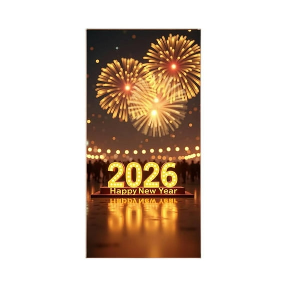 Lilixerw 2026 New Year Scene Door Banner,Happy New Year Print Front Door Cover for Wall and Party Backdrop,Reusable Polyester Fabric Door Hanging Decor,70.8x35.4 Inch
