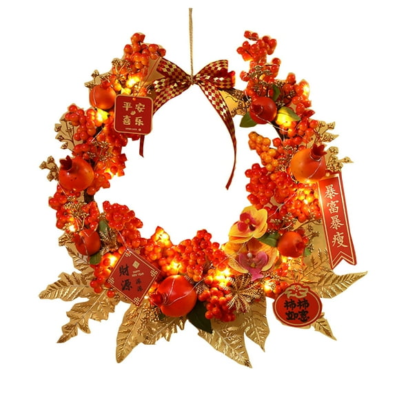 Lilixerw 2026 New Year Wreath,Artificial Flower Spring Festival Decor,Front Door Fireplace Decoration for Year of Horse,Red,15.75In