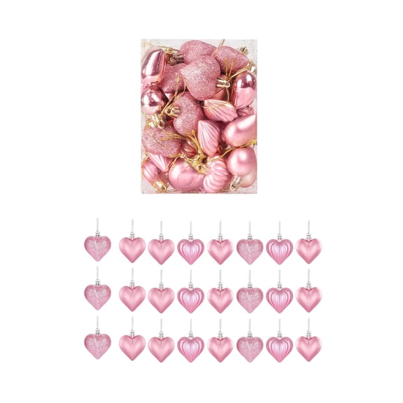 Lilixerw 24Pcs Valentine's Day Heart Hanging Ornaments,4 Styles Glossy Matte Glitter Heart Decor with Ribbons,Plastic Romantic Party Wedding Decor,Indoor Home Decoration,1.77 Inch,Pink