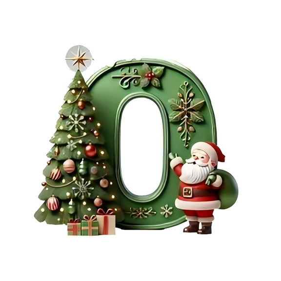 Lilixerw 26 Letter Christmas Ornament with Santa Claus Pattern,3.15Inch Green Acrylic Xmas Pendant for Xmas Tree Decor,Holiday Party Supplies,Letter O