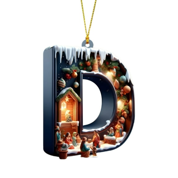 Lilixerw 26 Letters Christmas Ornaments,with Jesus Design,Personalized DIY Acrylic Christian Pendants for Xmas Tree Decor,Home Office Gifts,3.54 inch,Letter D
