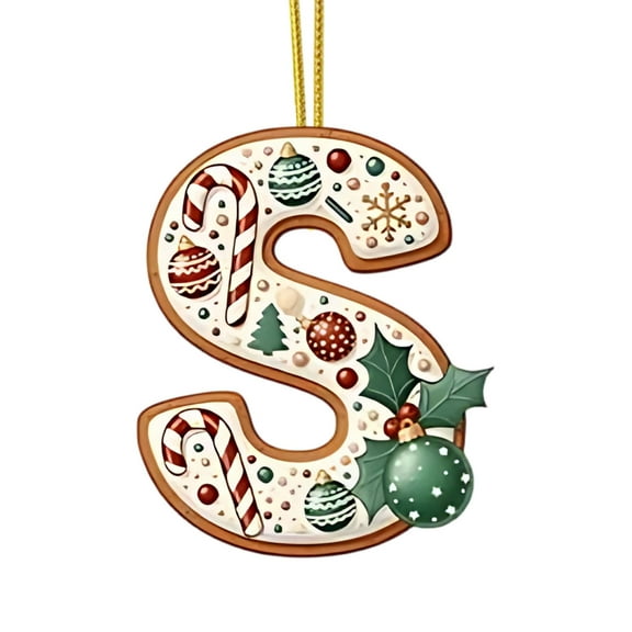 Lilixerw 26 Letters Christmas Ornaments,with Xmas Ball Candy Pattern,2D Acrylic Hanging Pendant Decor for Tree,DIY Personalized Name Decoration,Festive Home Wall Fireplace Decor,3.1 inch,S
