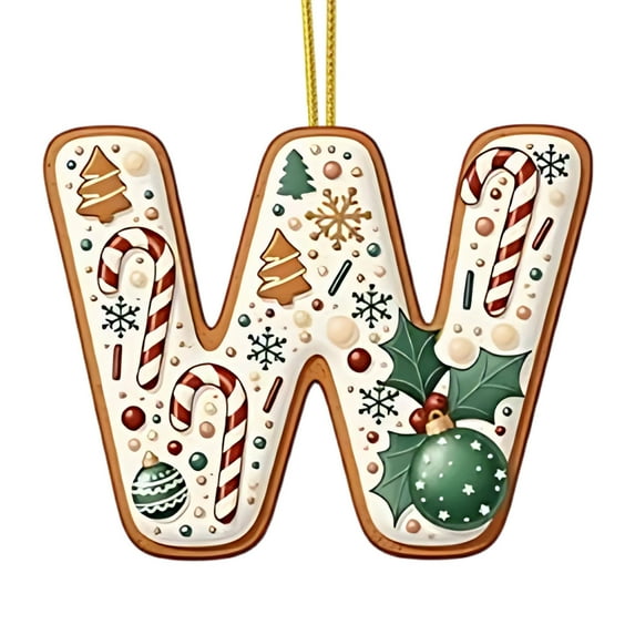 Lilixerw 26 Letters Christmas Ornaments,with Xmas Ball Candy Pattern,2D Acrylic Hanging Pendant Decor for Tree,DIY Personalized Name Decoration,Festive Home Wall Fireplace Decor,3.1 inch,W