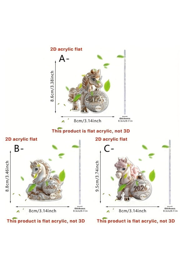 2D Flat Pretty Horse Spring Ornament 2026,Good Luck Keychain Gifts,New Year Hanging Decor with Sparkling Design for Bag,Car,Home,New Year,4 Inches