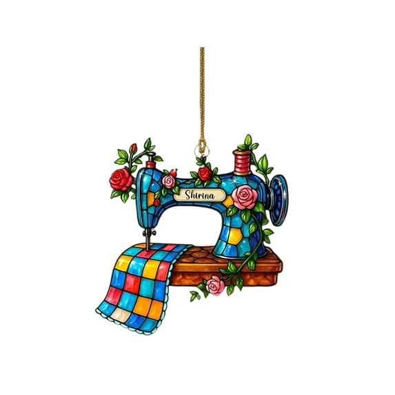Lilixerw 2D Sewing Machine Hanging Ornament,Retro Craft Room Decor,Plastic Decorative Art Decor for Home Office Shelf,Vintage Style Hanging Decor,3.15 Inches,Multicolor