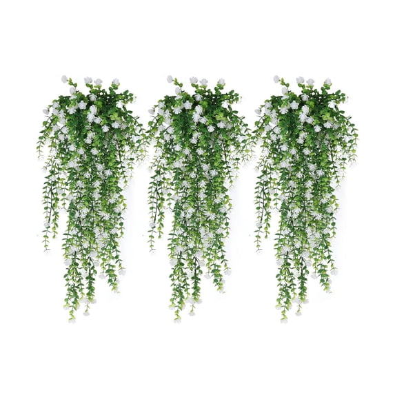 Lilixerw 3 PCS Artificial Hanging Flowers,Summer Fake Hanging Plants for Indoor Outside Garden Patio Yard Greenery Balcony Decoration,White