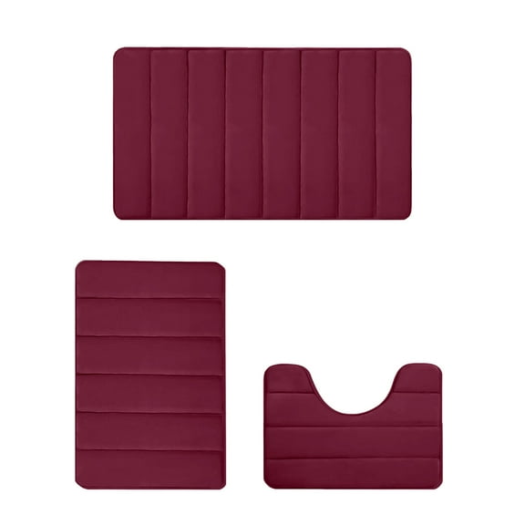 Lilixerw 3 PCS Bathroom Rugs,Non-Slip & Quick Dry Bath Mat Set,Foam Bath Rugs for Bathroom,Toilet and Shower Floor,Red