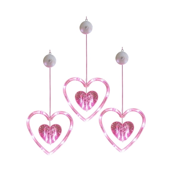 Lilixerw 3 PCS LED Heart Curtain Lights,Romantic Day Decoration with Suction Cups,Battery-Powered Couple Heart String Lights for Window Wall,Wedding,Anniversary,7.87x7.87x1.96in,Pink