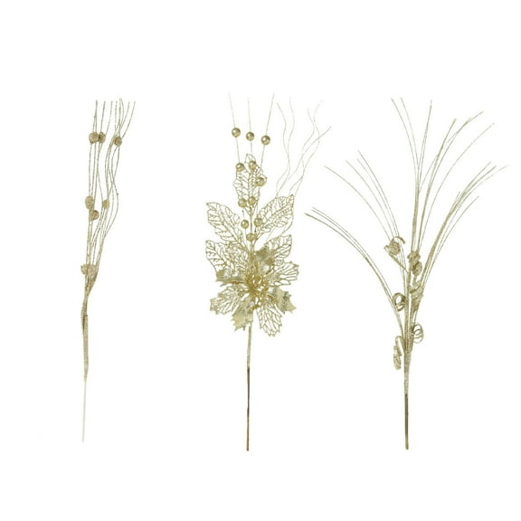 Lilixerw 3-Pack Glittering Christmas Flower Ornament,Lifelike Berry Stems for Xmas Tree,Wreath,Christmas Floral Picks Branches,Xmas Party Home Decor,18.9Inch,Gold