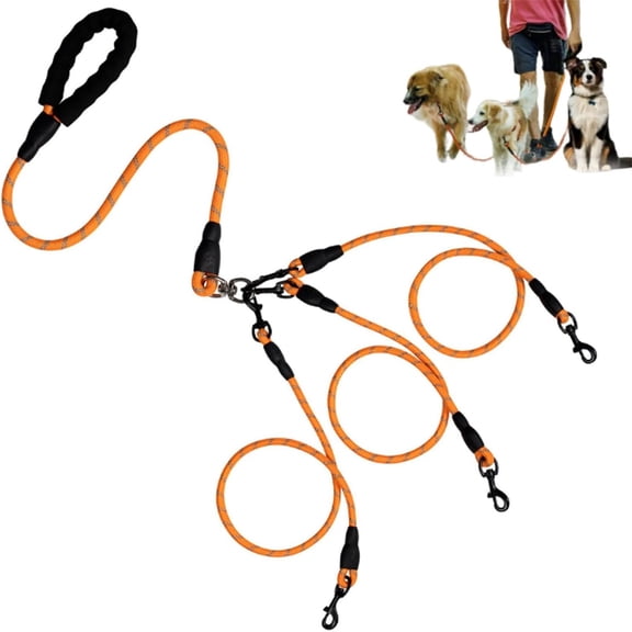 Lilixerw 3-in-1 Reflective Dog Leash,Tangle-Free Pet Lead with 360°Swivel Hooks,For Walking Hiking Running,57Inch Nylon Rope,Orange