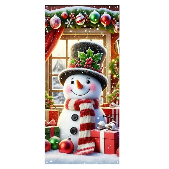 Lilixerw 35.4 x 70.8 Inch Christmas Snowman Pattern Door Cover Curtain,Festive Party Decoration Banner for Front Door Wall,Spring Party Background Hanging Decorations