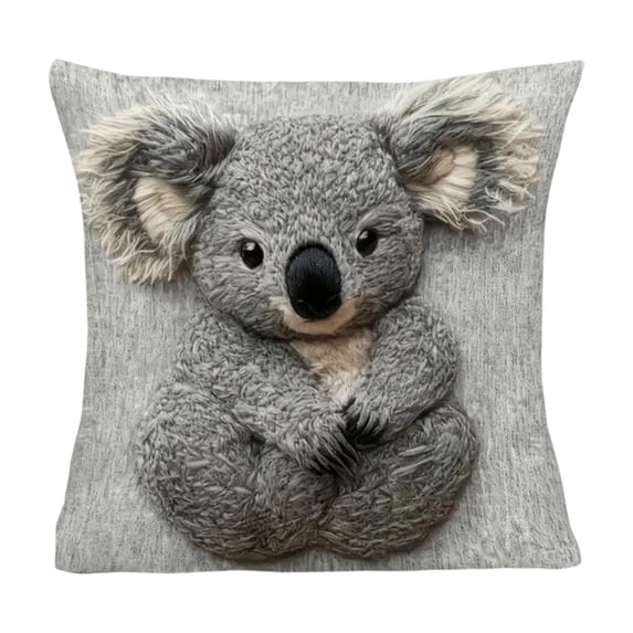 Lilixerw 3D Koala Animal Embroidery Plush Pillow Cover,Short-Pile Plush Print Cute Animal Pillowcase for Living Room Bedroom Decor,18 x 18 Inch Spring Home Cushion Case