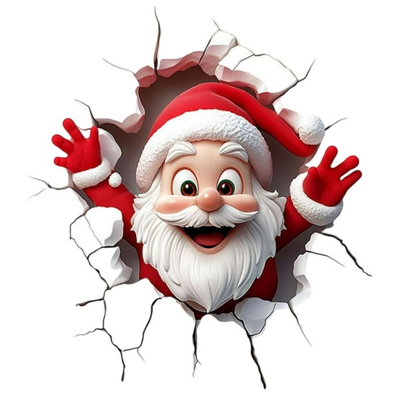 Lilixerw 3D Santa Claus Breaking Through Wall Sticker,11.8x9.8 Inch Funny Wall Decal,Easy to Remove Christmas Decor for Window,Living Room,Bedroom,Red