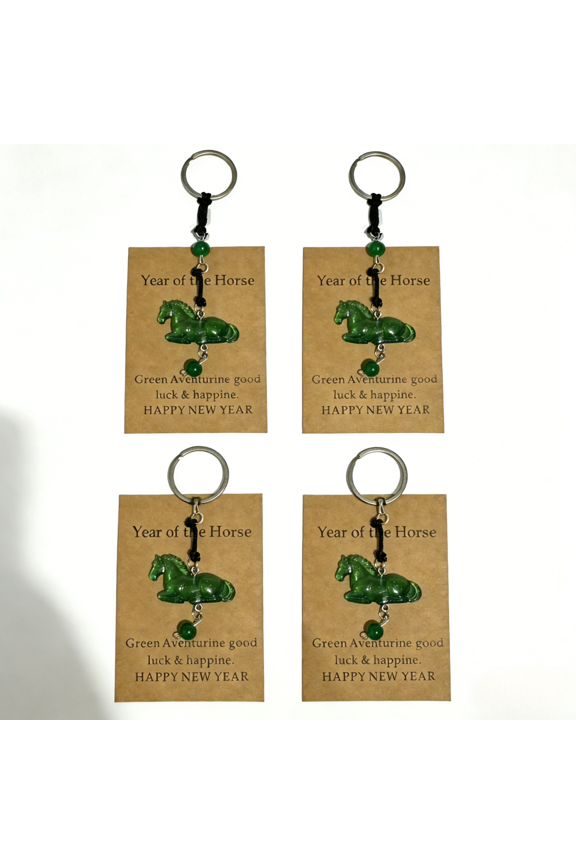 4 PCS 2026 Lucky Horse Pocket Hug Ornament,Lucky Amethyst Crystal Horse Keychain with Gift Card,New Year Ornament for Confidence & Good Fortune,with Gift Bag,Green