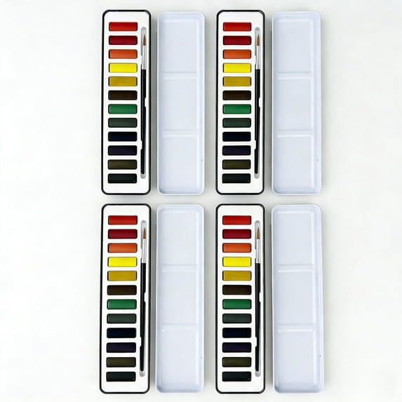 Lilixerw 4 PCS Watercolor Paint Set,12 Vibrant & Mixable Colors in Tin Case with Round Brush,Complete Beginner Art Supplies for Painting,8.5 x2 inch,12 Colors