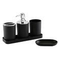 thumbnail image 1 of Lilixerw 5 PCS Bathroom Set with 1 Hand Soap Bottle,1 Toothbrush Cup,1 Mouthwash Cup,1 Soap Box and 1 Tray,Black Plastic Home BathRoom Supplies,Modern Geometric Design,9.84x4.45x3.35 Inch, 1 of 6