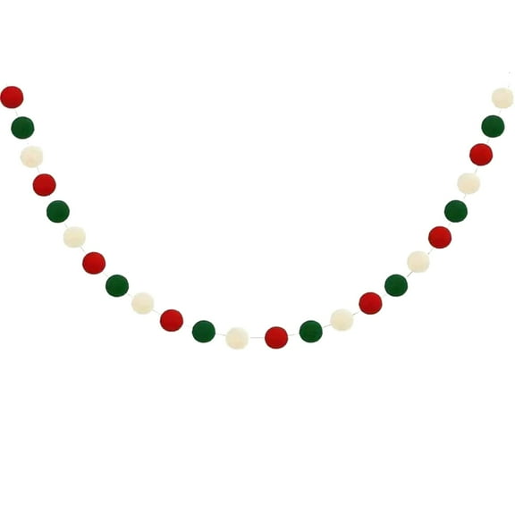 Lilixerw 6.6ft Christmas Handmade Felt Ball Wreath,20Pcs Red White Green Christmas String Ball Decor for Door Staircase Fireplace,Xmas Decoration
