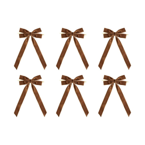 Lilixerw 6 PCS Large Velvet Christmas Bows,Plush Xmas Tree Wreath Decor,Gift Wrap Accessories for Wedding Party Home Craft,5.1x10.2Inch,Brown