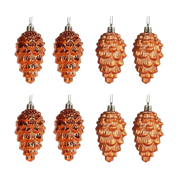 Lilixerw 8 PCS Glitter Christmas Tree Pinecone Shape Ornaments,3.5 Inch Hanging Pine Cone Ornaments,Xmas Tree Decor,Party Supplies,Orange