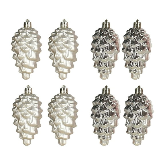 Lilixerw 8 PCS Glitter Christmas Tree Pinecone Shape Ornaments,3.5 Inch Hanging Pine Cone Ornaments,Xmas Tree Decor,Party Supplies,Silver