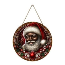Lilixerw Black Santa Claus Wooden Pendant,Round Wall Door Hanging for Christmas Holiday Home Decor,Festive Indoor Outdoor Decoration,7.87x7.87in