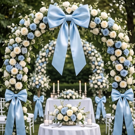 Lilixerw Blue Christmas Bow Ribbon Wreath for Front Door Wall Festive Holiday Seasonal Bright Charming Classic Warm Elegant Lovely Cheerful Decoration