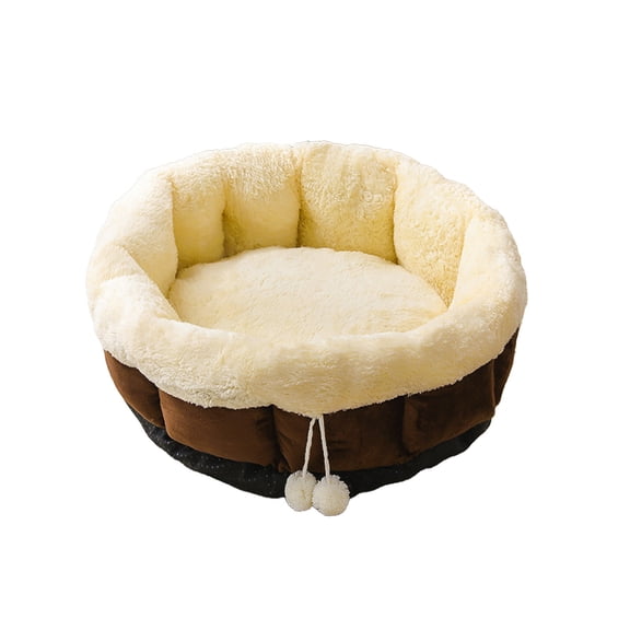 Lilixerw Calming Round Pet Bed for Dogs and Cats,Plush Fake Fur Round Cuddle Bed,Soft Washable Comfort for Small Medium Large Pets,15.74 Inches,Coffee