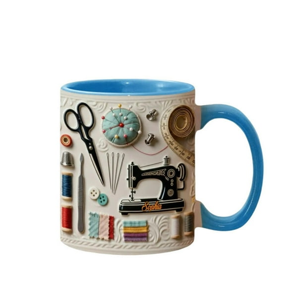 Lilixerw Ceramic Coffee Mug for with Sewing Theme Design,Unique Seamstress Gifts Cup,Machine Wash Safe&Microwave Safe,Holiday&Birthday Gift for Sewing Lovers,14oz,White
