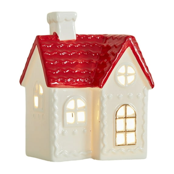 Lilixerw Ceramic Glowing Christmas House Ornament,Xmas Tabletop Decor&Night Light for Holiday Display,6.3x4.7in Luminous Red House