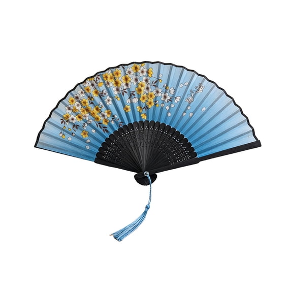 Lilixerw Chinese Classical Silk Folding Fan with Tassel Pattern,Handmade Antique Style Bamboo Ribbon Portable Fan for Wedding Party Performance,8.26x14.96x0.78 Inch