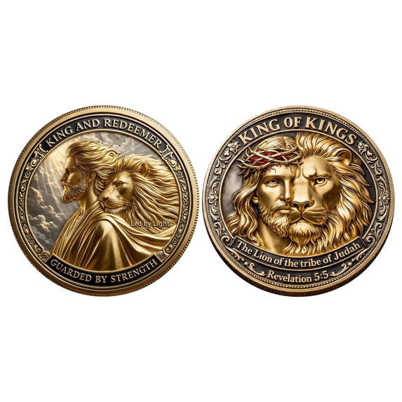 Lilixerw Christian Commemorative Coin,Religious Lion of Symbol,Inspiring Keepsake Gift for Strength,Courage,Collectible,1.5 Inch,Gold