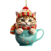 Lilixerw Christmas Cat in Mug Ornament,Acrylic Cute Pattern Hanging Decoration for Christmas Tree,Festival Party Supplies,Car Home Decor