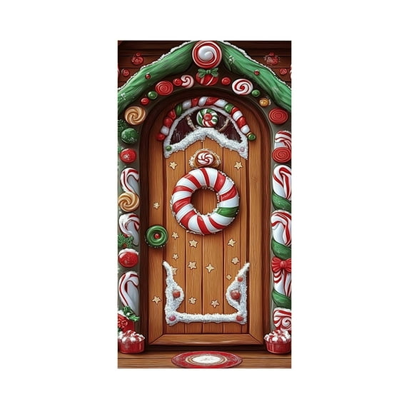 Lilixerw Christmas Door Curtain,Festive Xmas Wreath Design Hanging Decor for Home Front Door Decor,Reusable Holiday Door Cover,35x71in