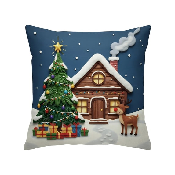 Lilixerw Christmas Embroidery Pillow Cover,Christmas Decorations Double-Sided Print Christmas Pillow Case 18" x 18",House Pattern Throw Pillow Covers Perfect for Home Christmas Decor