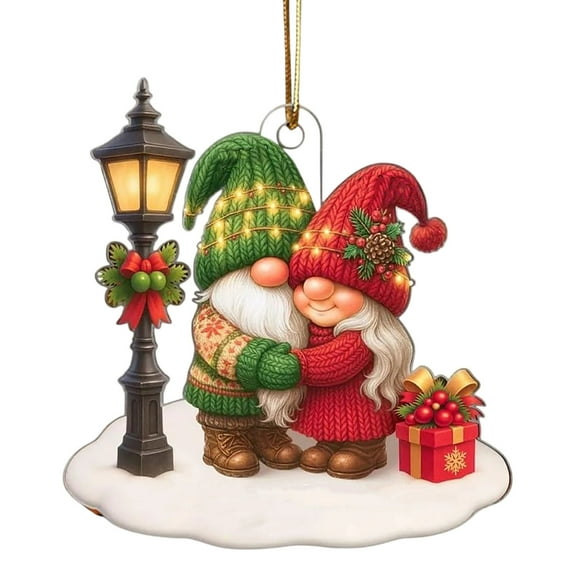 Lilixerw Christmas Hanging Acrylic Ornament,with Cute Gnome Pattern,Flat Pendant Couple Gift For Christmas Tree Decor,Home Wall Hanging,3.25x2.75Inch
