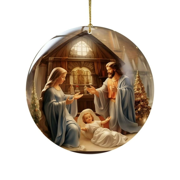 Lilixerw Christmas Hanging Sign Decoration,Religious Nativity Wreath Ornament for Tree,Acrylic Christian Design Home Decor,3.15 x 3.15 Inch
