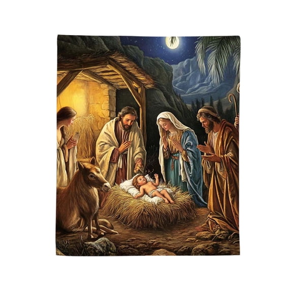 Lilixerw Christmas Jesus Birth Throw Blankets,Xmas Soft Lightweight Fleece Blanket for Christian People,Christian Theme Decorative Blanket for Chair Couch,27.56 x 39.37 inch