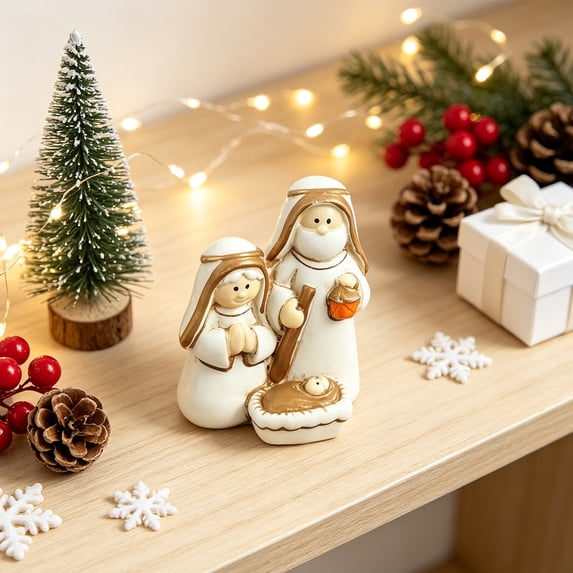 Lilixerw Christmas Nativity Figurine Elegant Holy Family White Gold Baby Manger Tabletop Decor for Home Mantel Shelf Living Room Holiday Decoration