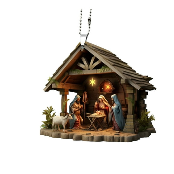 Lilixerw Christmas Nativity Ornament,Double-Sided Print Acrylic Christmas Jesus Decor for Xmas Tree,Religious Home Gifts,3.15 x 3.15 Inch