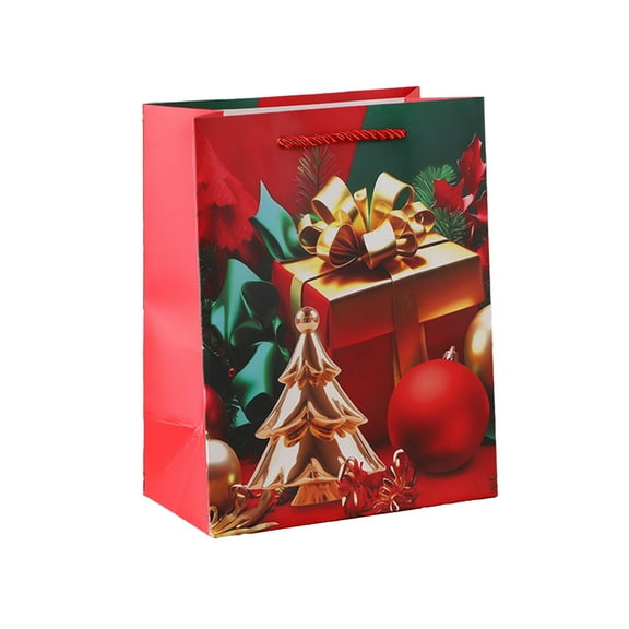 Lilixerw Christmas Paper Gift Bag,Santa Snowflake Print Xmas Bag for Holiday Present Wrapping,Xmas Tree Decoration,9x7Inch Red Handle Bag