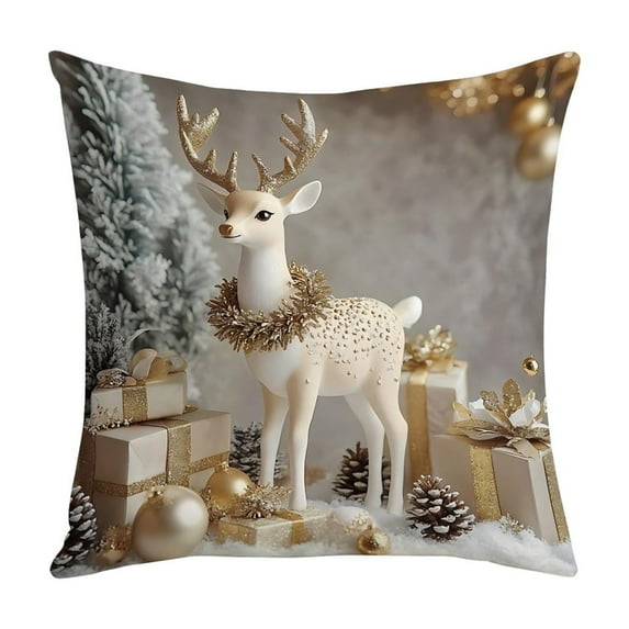 Lilixerw Christmas Pillow Cover,Cute Deer Print Linen Cushion Case,Indoor Outdoor Sofa Decor,17.7Inch Multicolor